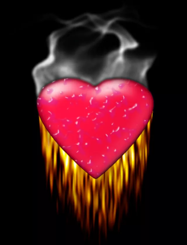 Plastic heart on fire....
