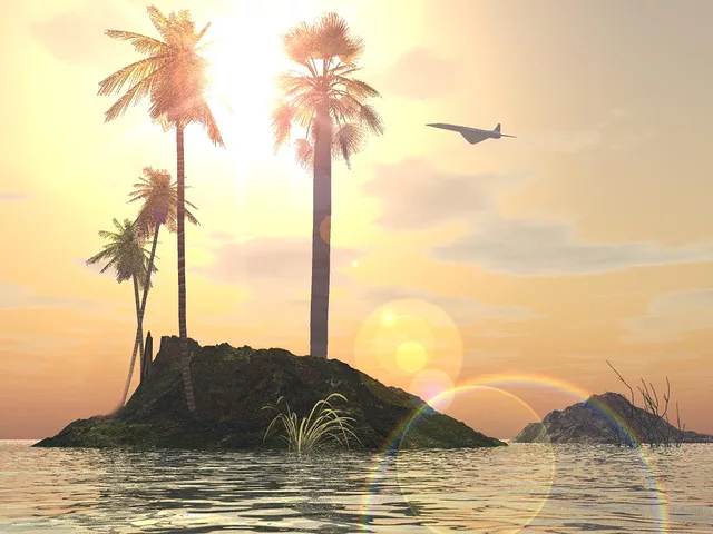 Palm Island with modern airplane