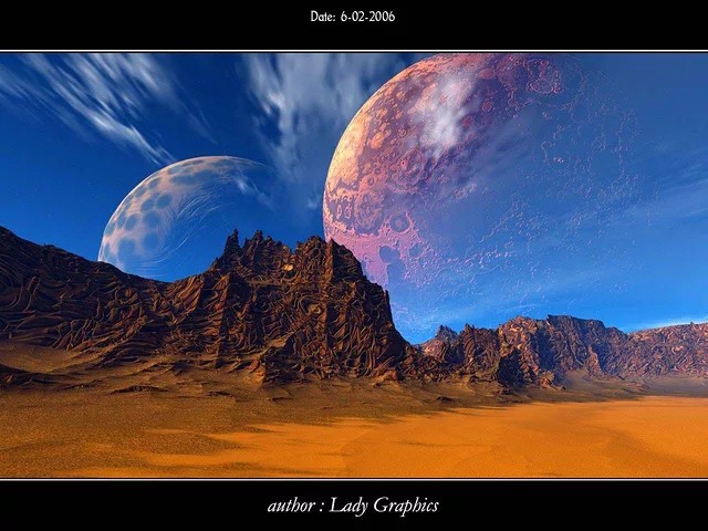 Gold landscape with planet